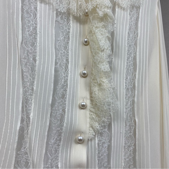 Emanuel Ungaro Paris Vintage Ivory Lace Pearl Button Down Sheer Blouse - Picture 4 of 10